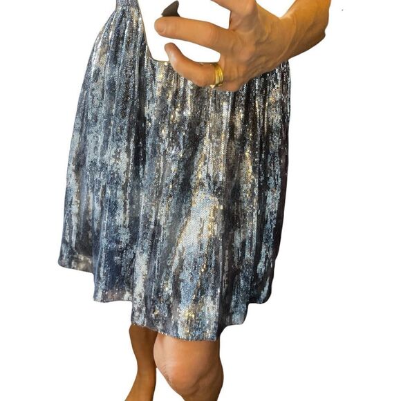 ADRIANNA PAPELL Sequins Party Strapless Fit and Flare Silver Mini Dress.Size 8 - Picture 3 of 16